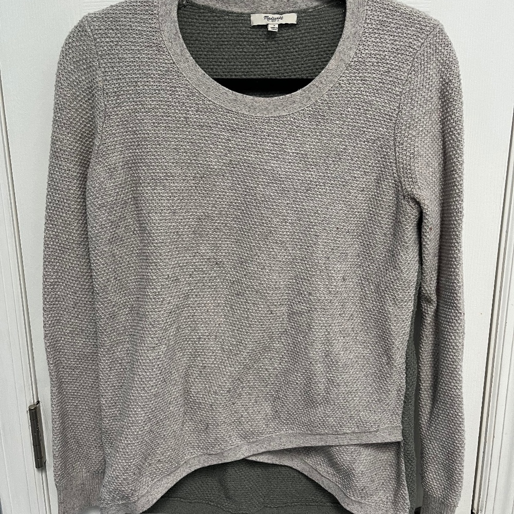Madewell knit sweater gray green small long sleeve hi low